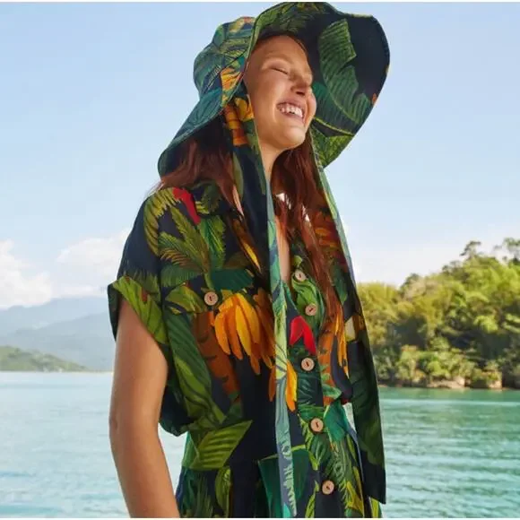 Farm Rio Cocoa Forest Jumpsuit Romper Size: Large Tropical Beach Vacation - Picture 11 of 11